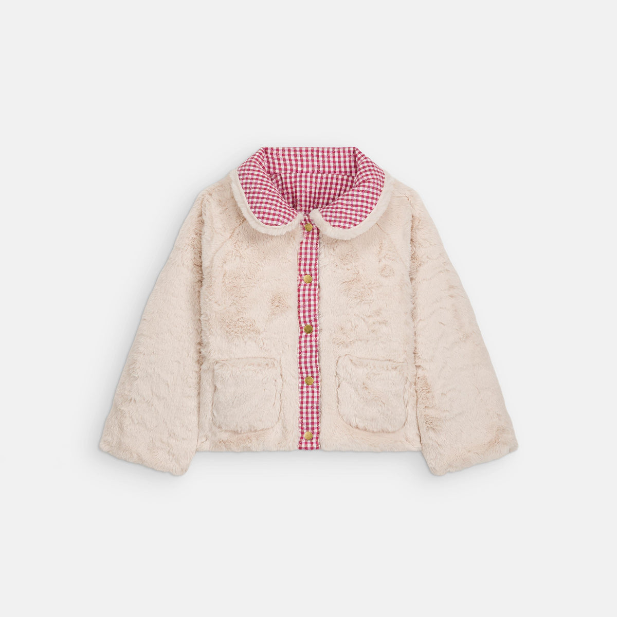 Louise Misha-Girls Reversible Coat Jasmina Raspberry Checks