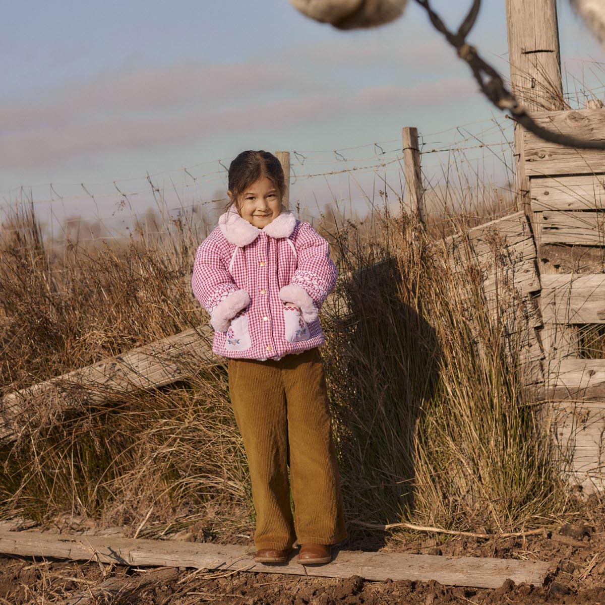 Louise Misha-Girls Reversible Coat Jasmina Raspberry Checks