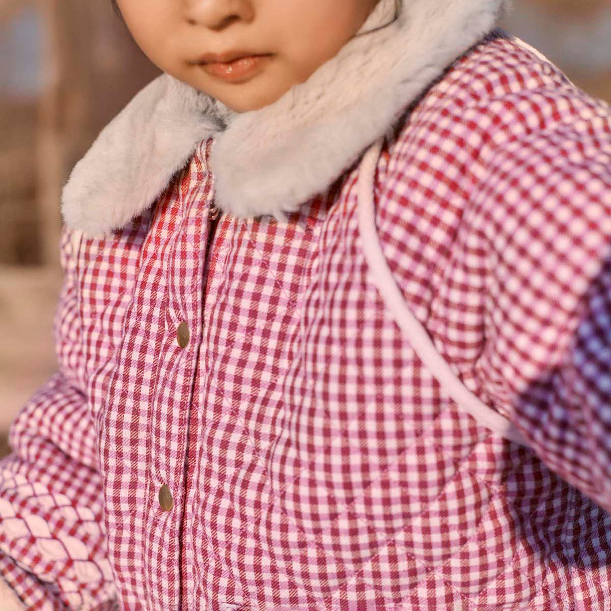 Louise Misha-Girls Reversible Coat Jasmina Raspberry Checks