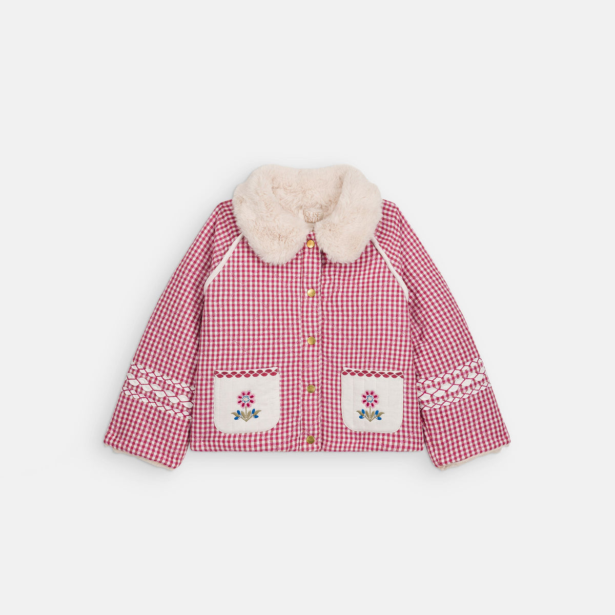 Louise Misha-Girls Reversible Coat Jasmina Raspberry Checks
