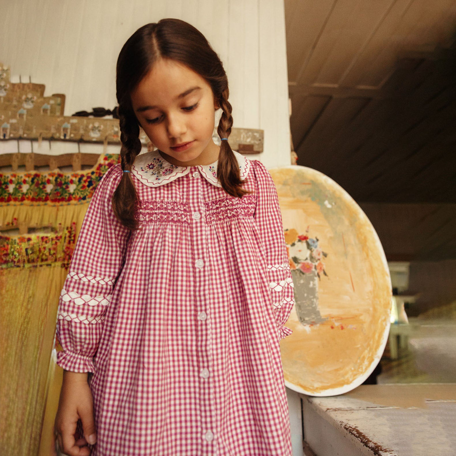 Louise Misha-Girls Dress Delina Raspberry Checks