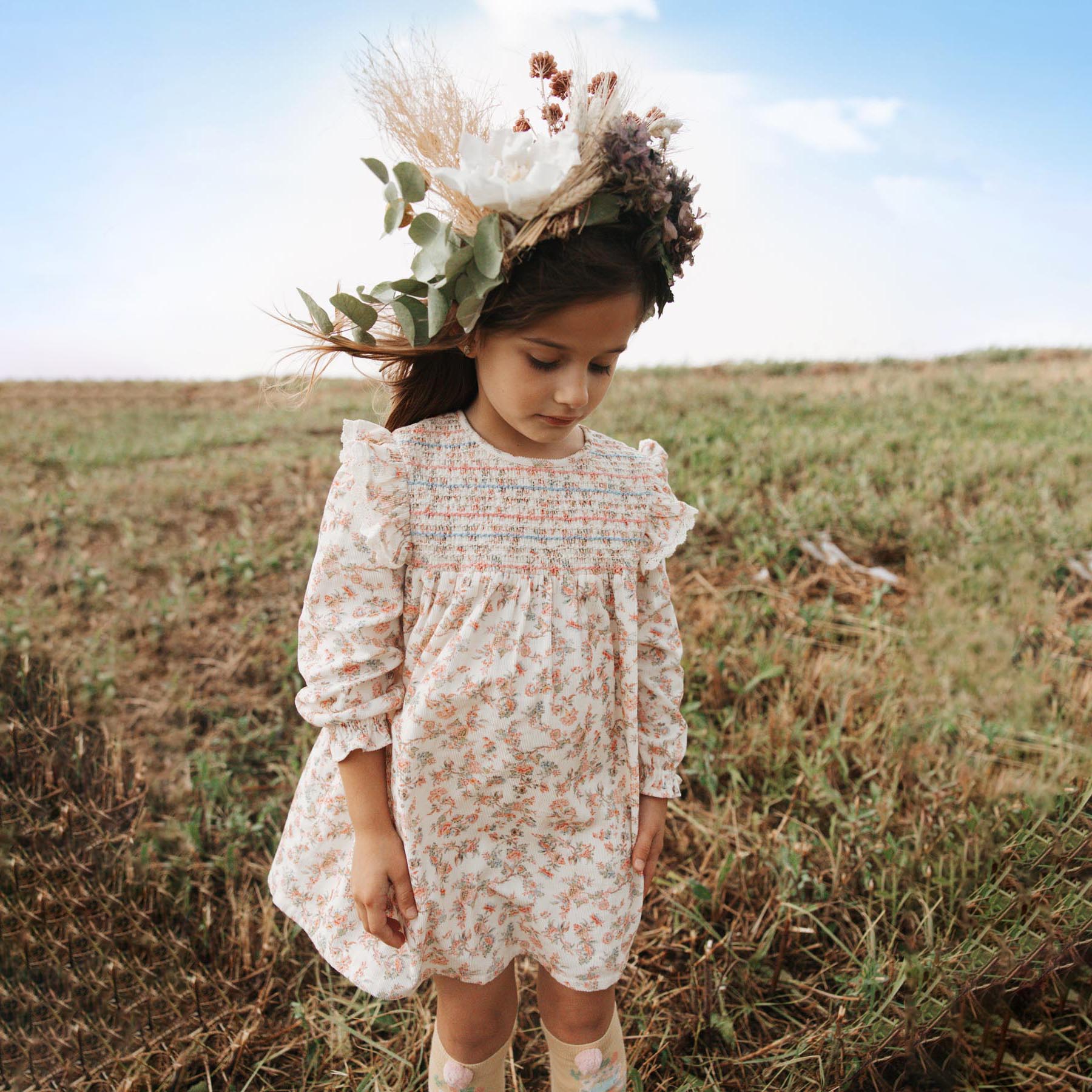Louise Misha-Girls Dress Saralou Cream Carnation Vale