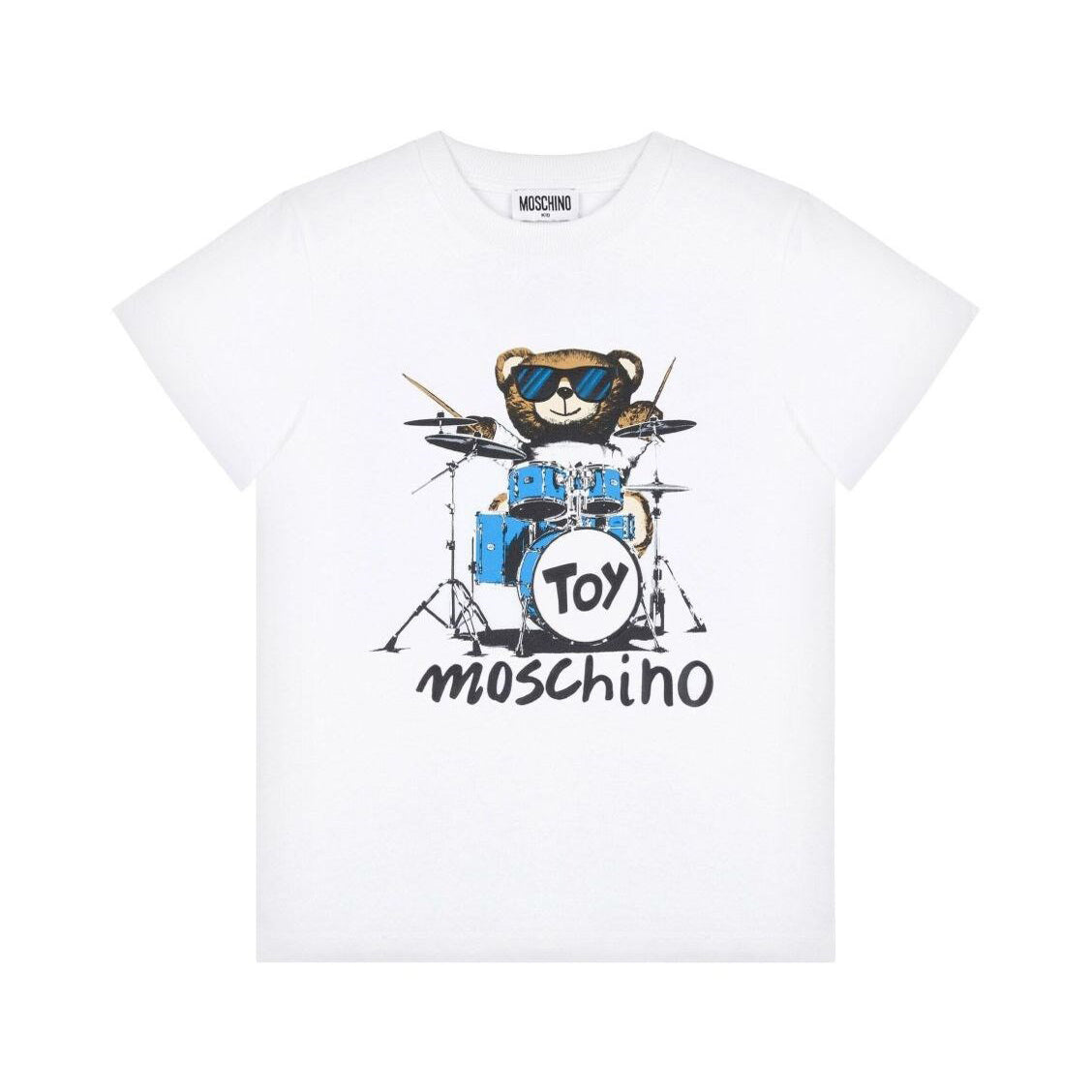 SS TEE WHITE DRUMER BEAR LOGO PRINT