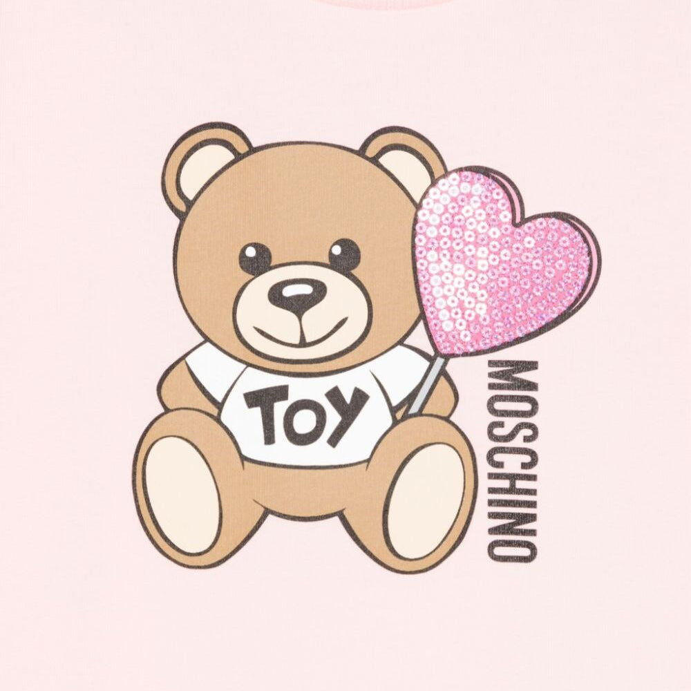 Moschino-GIRL SS PINK TEE W BEAR HEART PRINT