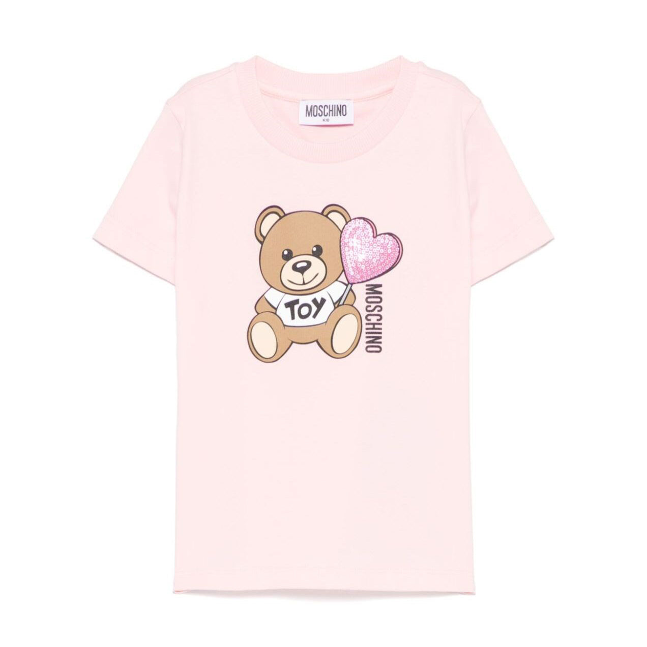 GIRL SS PINK TEE W BEAR HEART PRINT