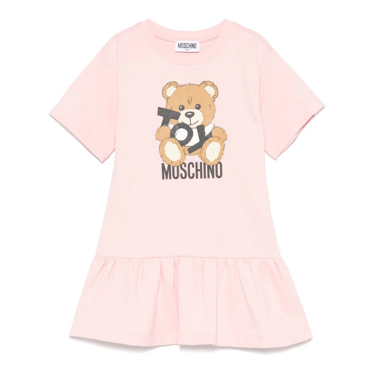 Moschino-GIRL SS TOY BEAR PINK LOGO PRINT DRESS