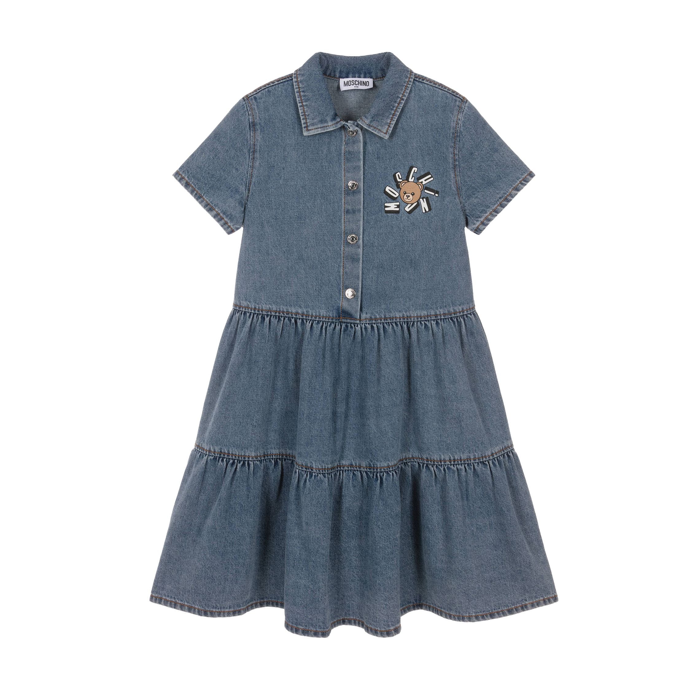 Moschino-Girls Denim Dress Dusty Blue