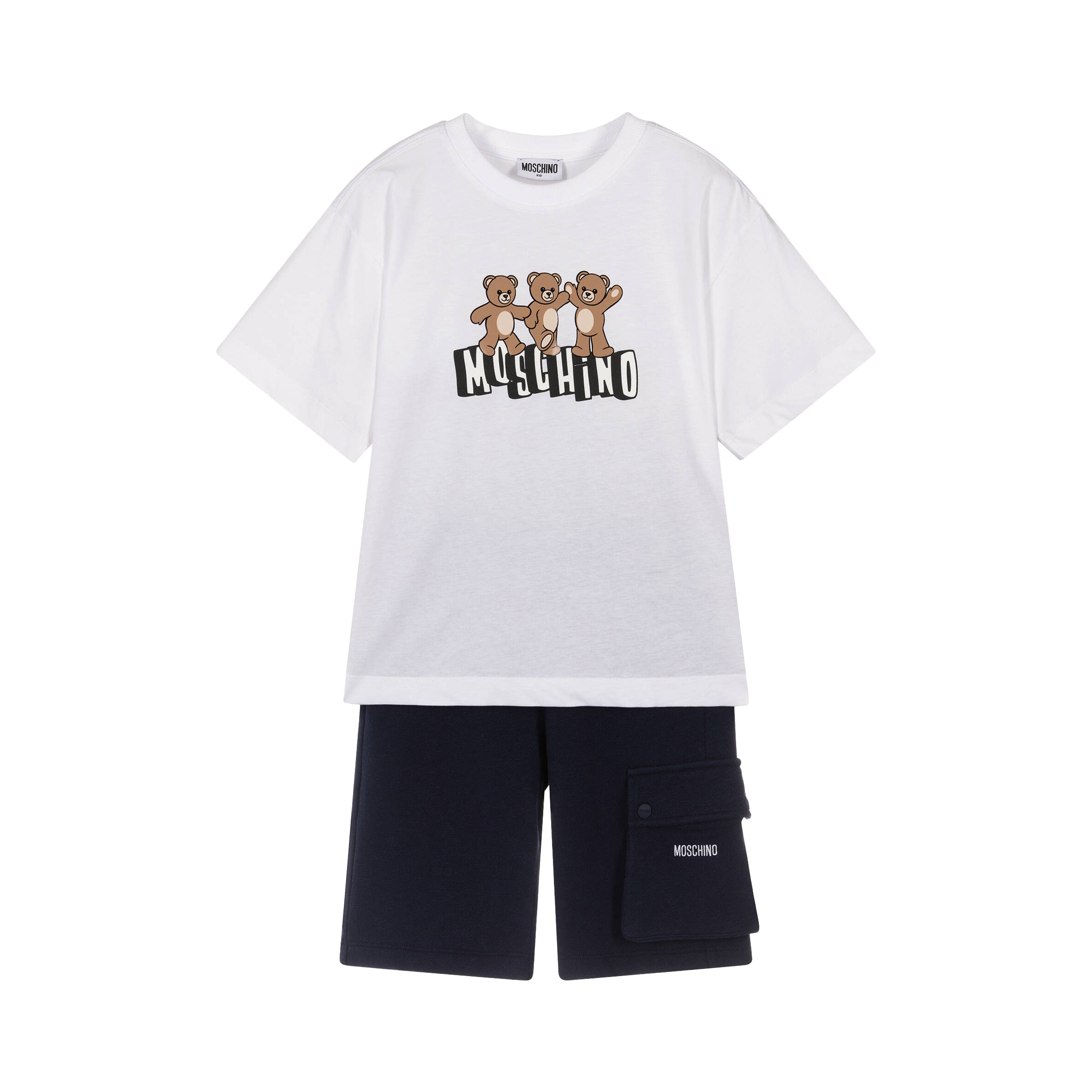 Moschino-Boys T-Shirt + Shorts Set White/Blue Navy