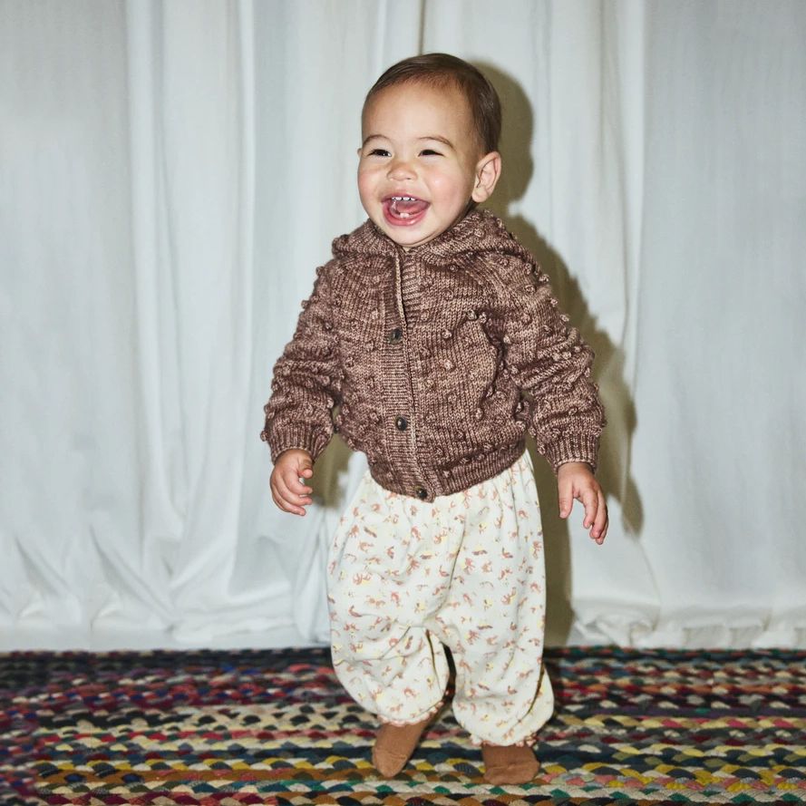 Misha & Puff-Baby Hooded Popcorn Cardigan Affogato