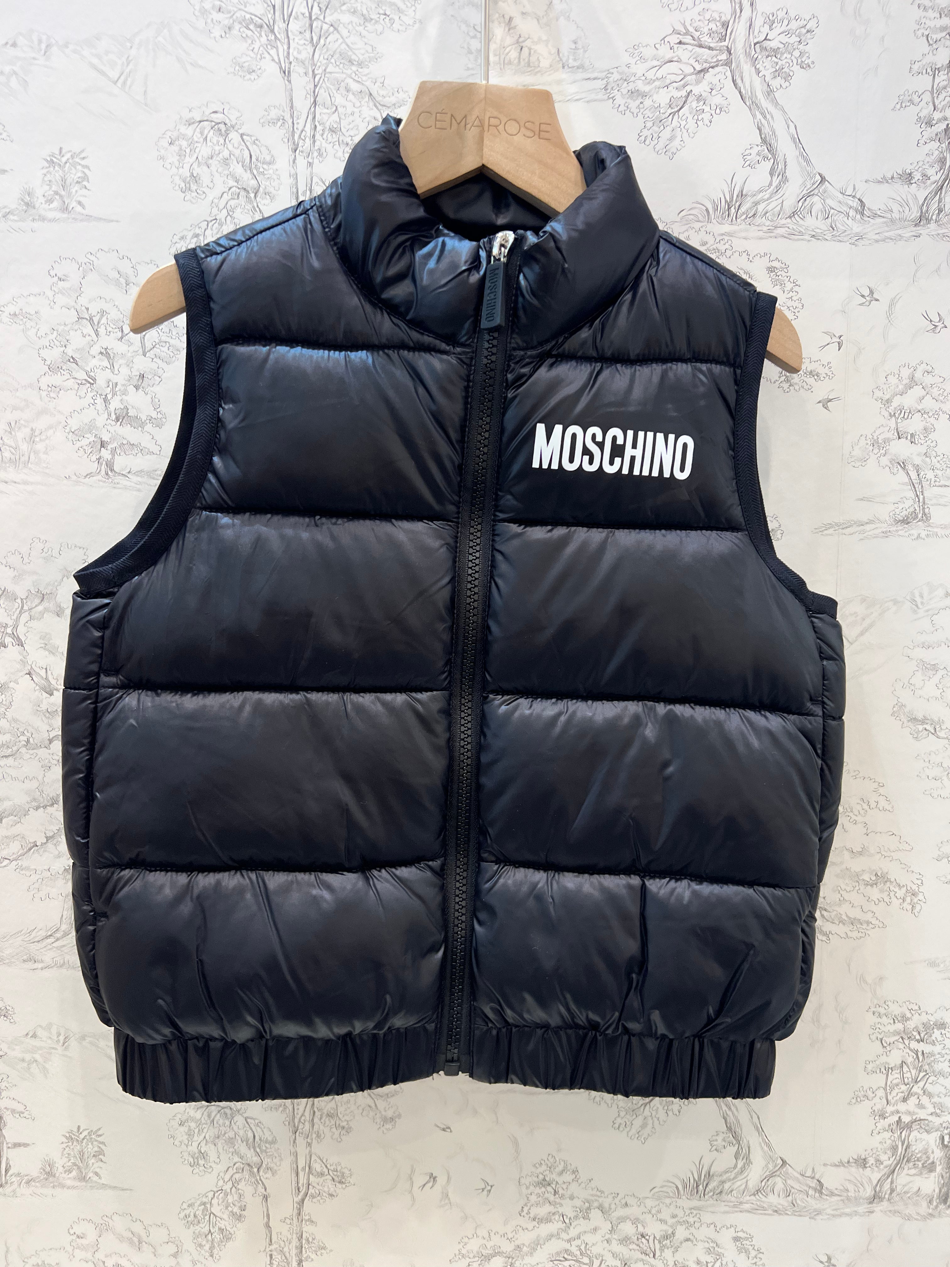 PADDED NYLON VEST WITH THREE BEARS BACK PRINT-BLACK