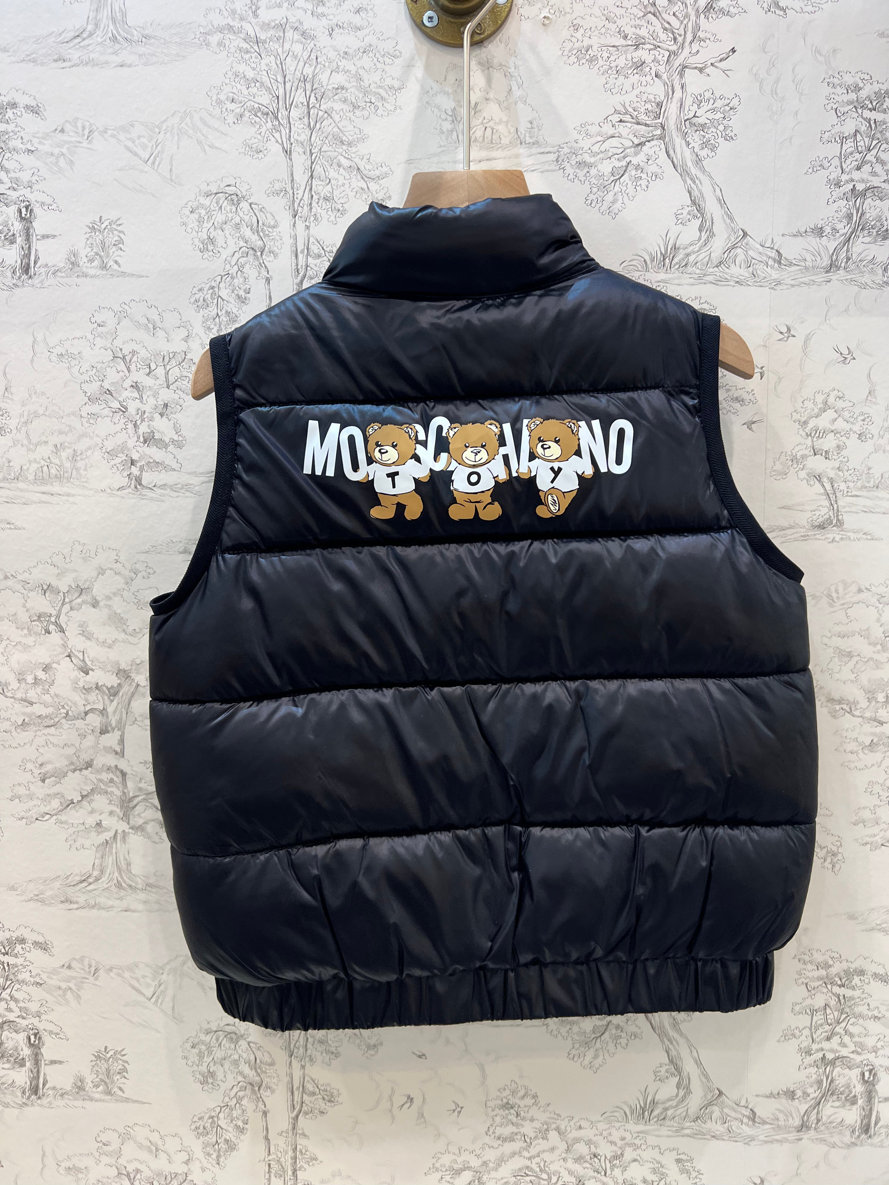 PADDED NYLON VEST WITH THREE BEARS BACK PRINT-BLACK