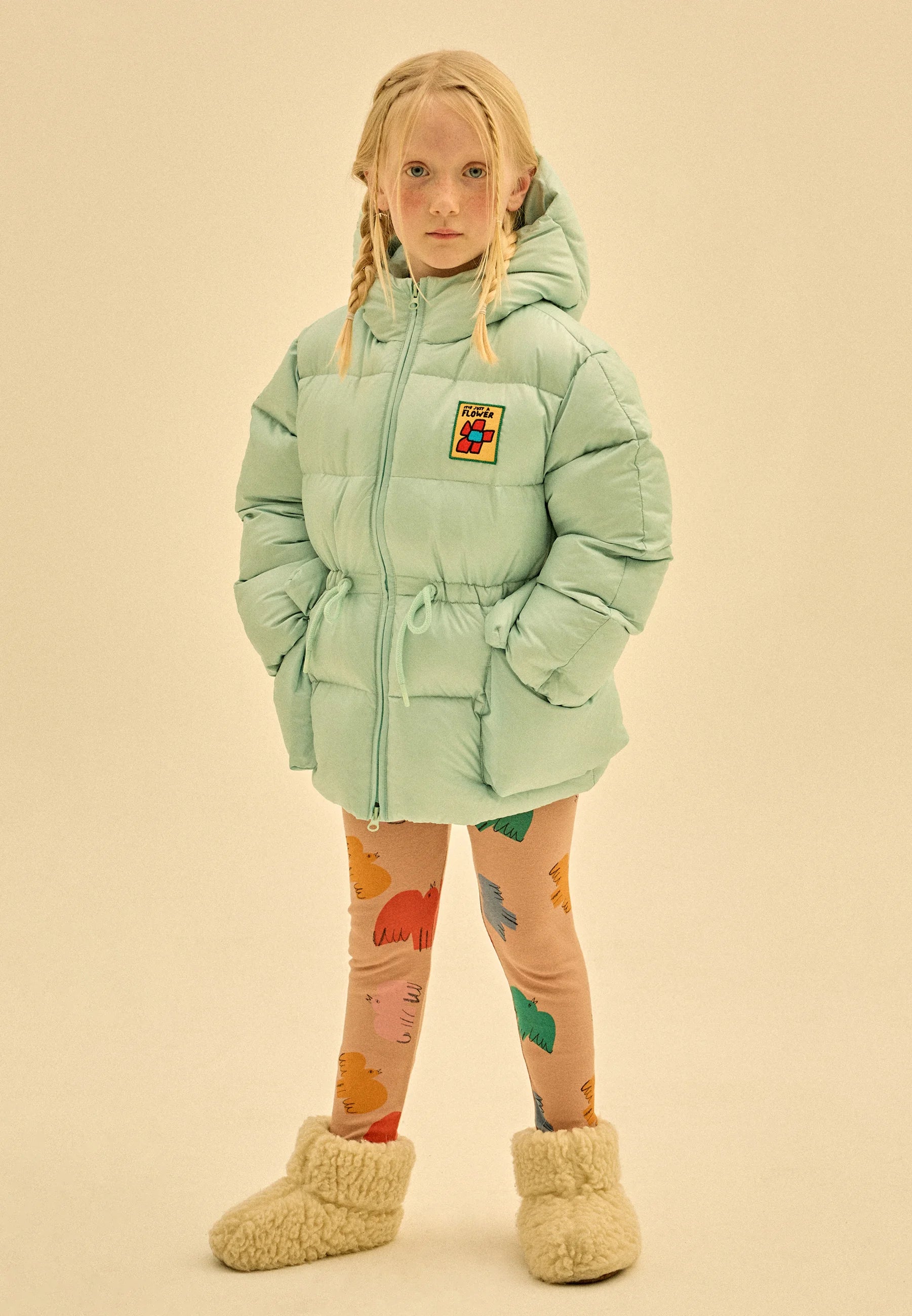 Flower Patch Down Jacket-Mint