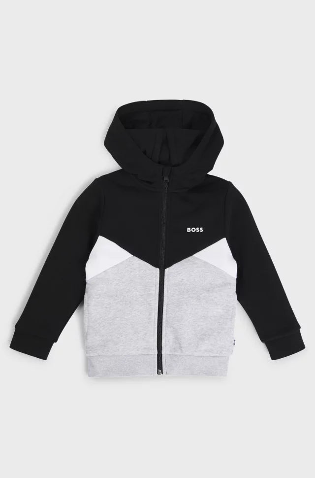 COLORBLOCK ZIP UP HOODIE-GREY BLACK