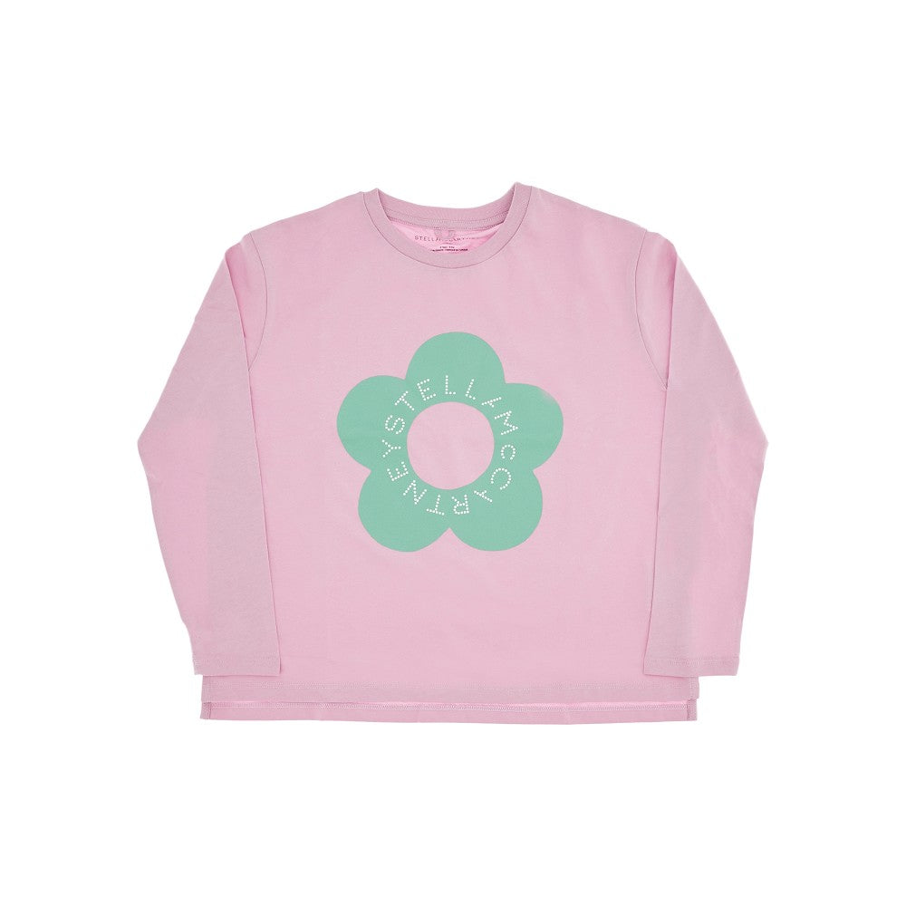 GIRL LS TEE WITH GRAPHIC FLOWER LOGO DISK PRINT