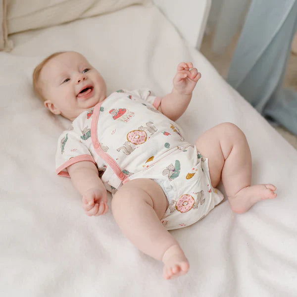 Nest Designs-Baby Short Sleeve Kimono Onesie Very Squirrelly