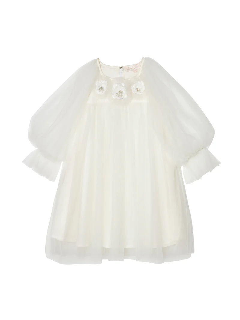 SNOWY PETAL TULLE DRESS - MILK