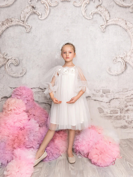 SNOWY PETAL TULLE DRESS - MILK