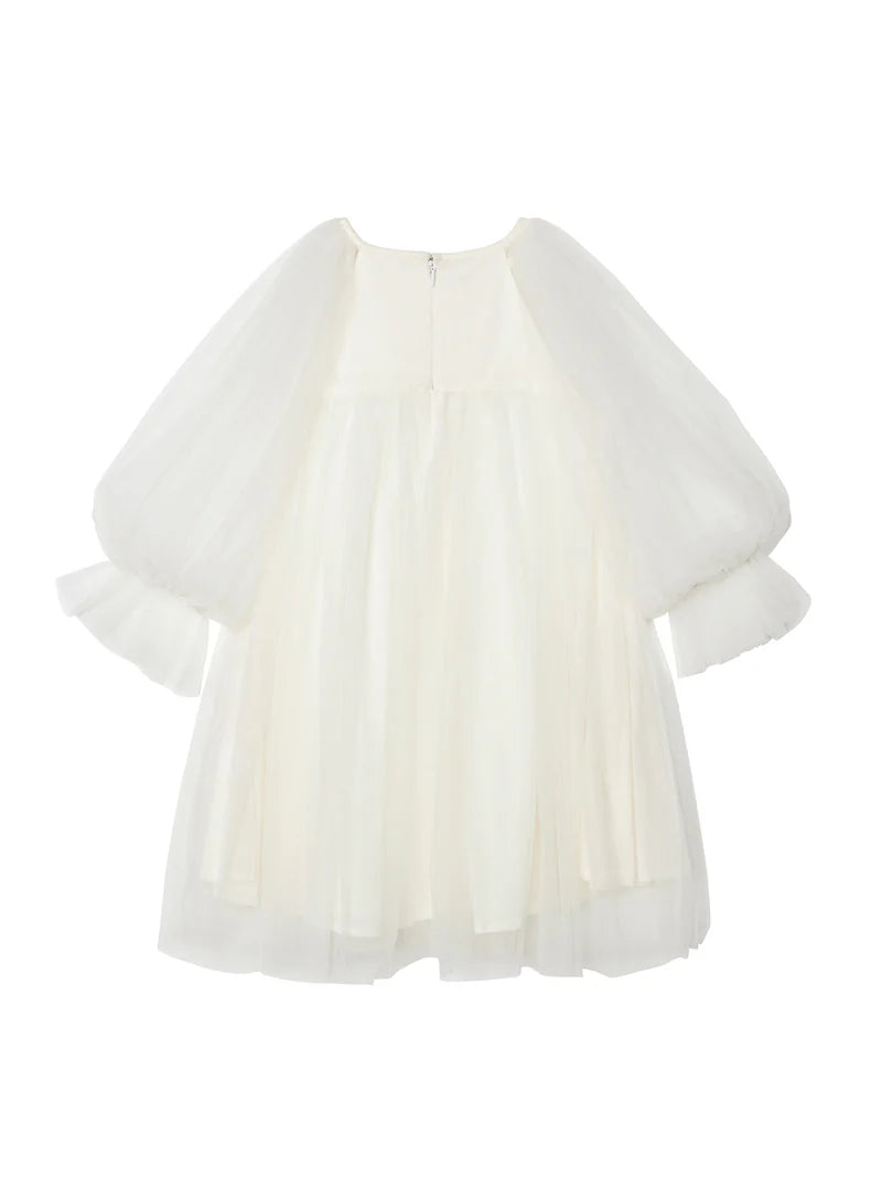 SNOWY PETAL TULLE DRESS - MILK