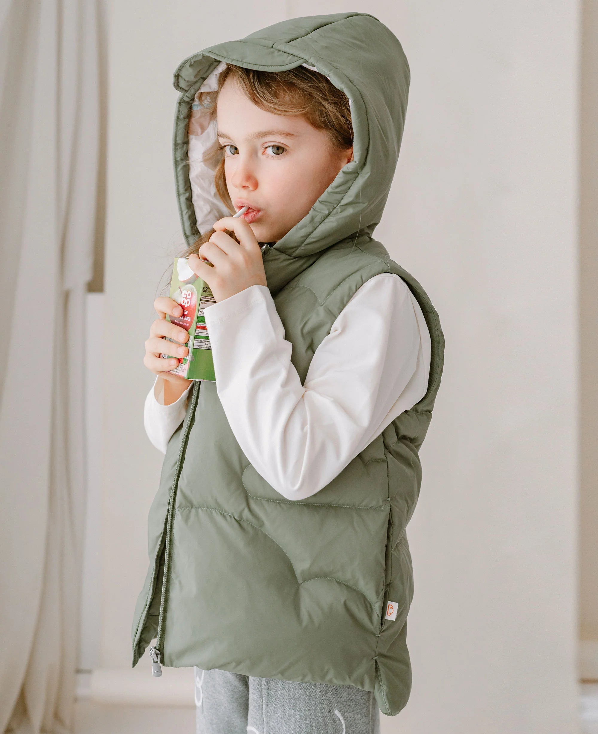 Down Sleeveless Recycled Nylon Coat - Olive