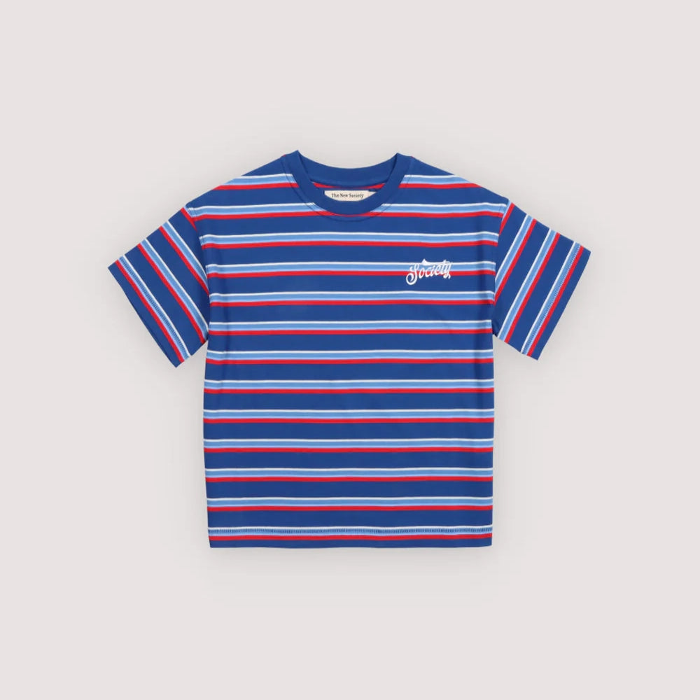 The New Society-Kids Ciclan T-Shirt Deep Sea Blue Mini Stripes