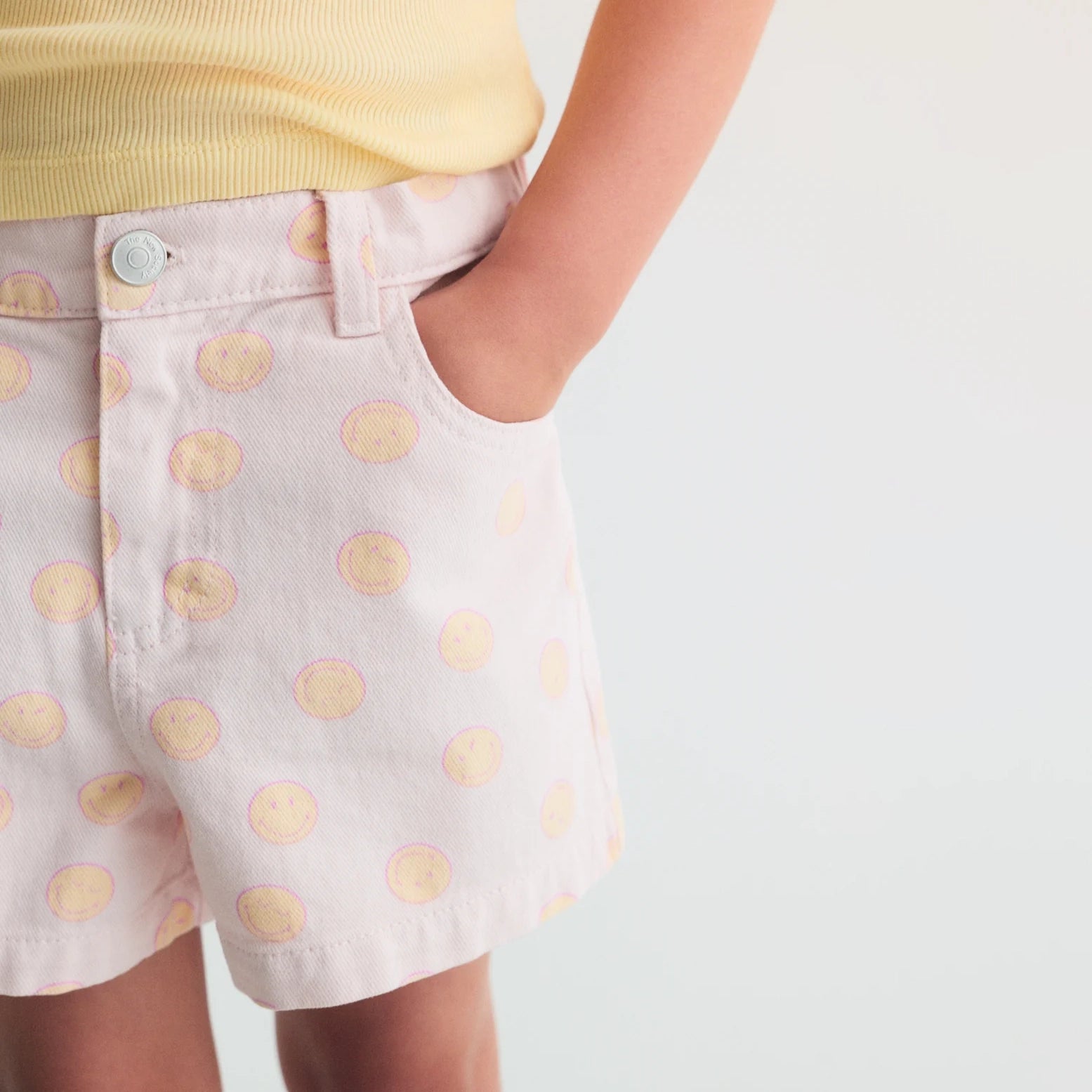 The New Society-Girls Smiley Denim Short Smiley Print