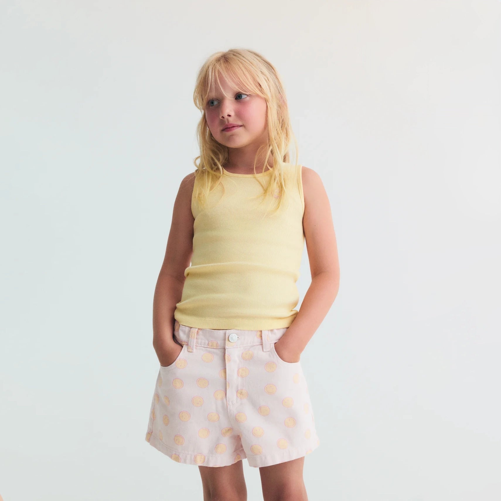 The New Society-Girls Smiley Denim Short Smiley Print