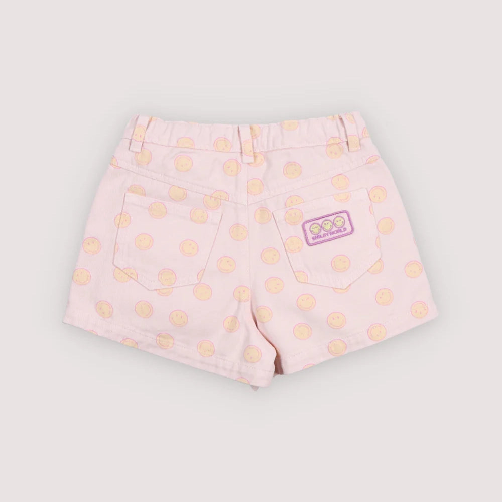 The New Society-Girls Smiley Denim Short Smiley Print