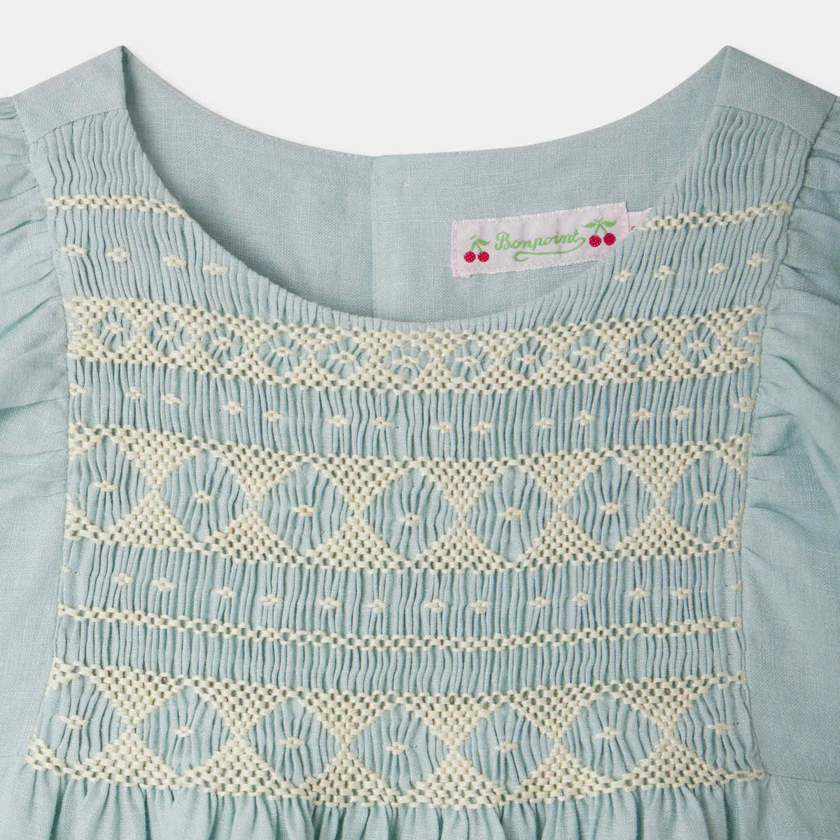 Bonpoint-Emeraude smocked and embroidered linen dress