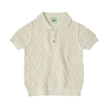 Pointelle Polo-heather-ecru