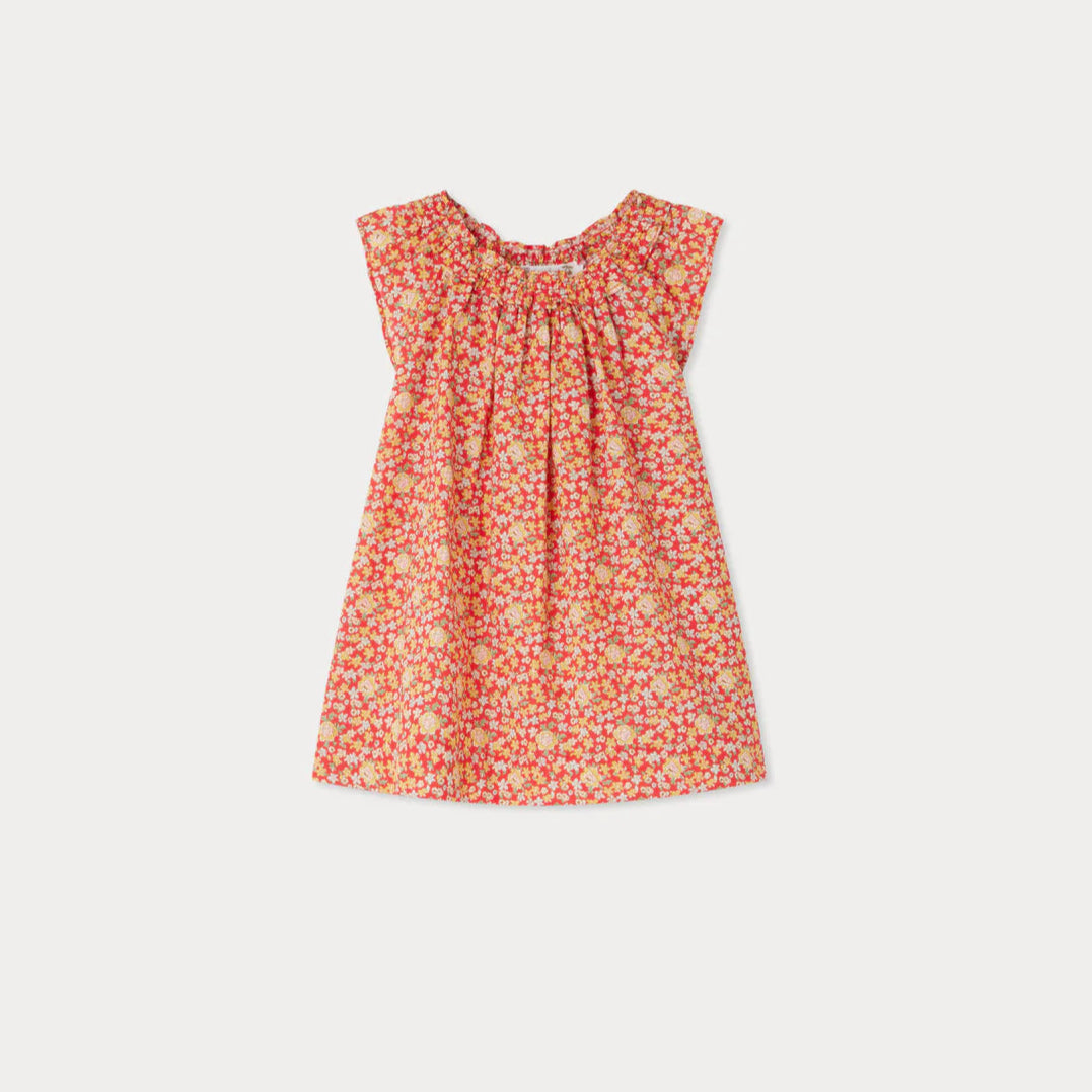 Bonpoint-Goldina fuffled neck cotton dress in Liberty fabric