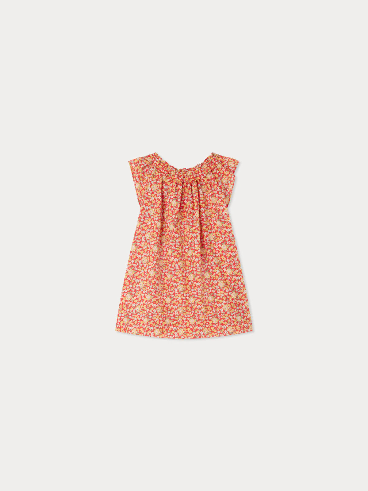 Bonpoint-Goldina fuffled neck cotton dress in Liberty fabric