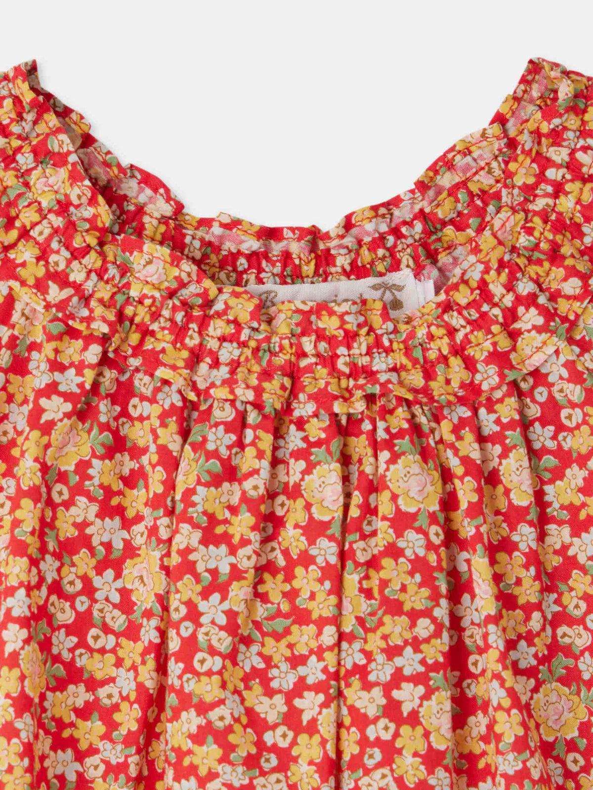 Bonpoint-Goldina fuffled neck cotton dress in Liberty fabric