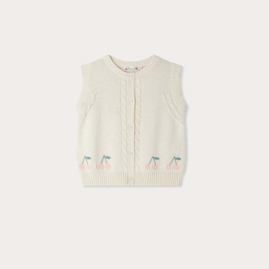 Bonpoint-Erini cherry embroidery cable-knit cotton cardigan