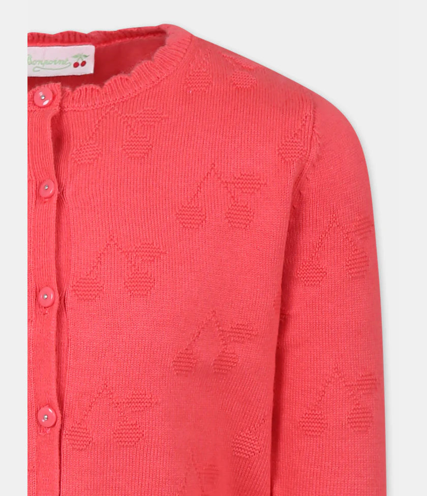 Fuchsia cotton cardigan for girl with cherries