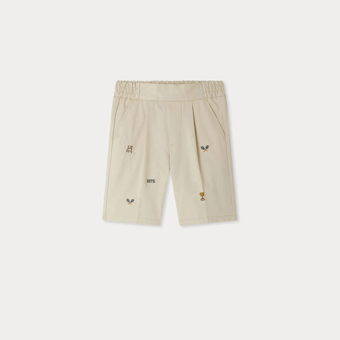 Bonpoint-Kids Beige Embroidery Cotton Shorts