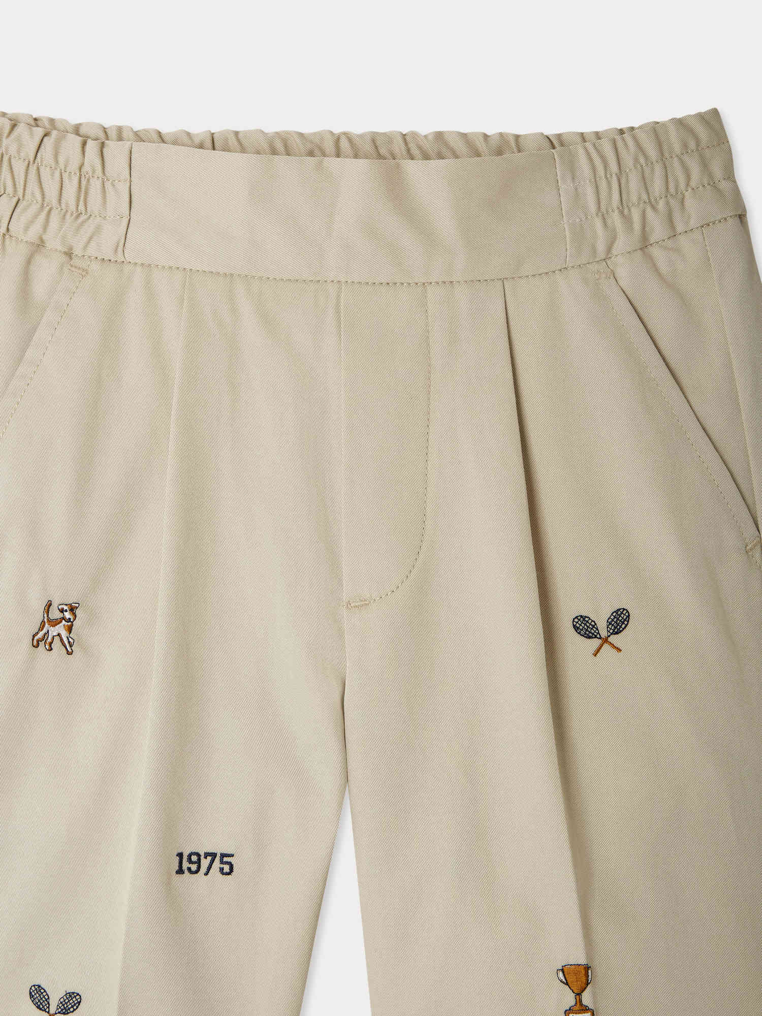 Bonpoint-Kids Beige Embroidery Cotton Shorts