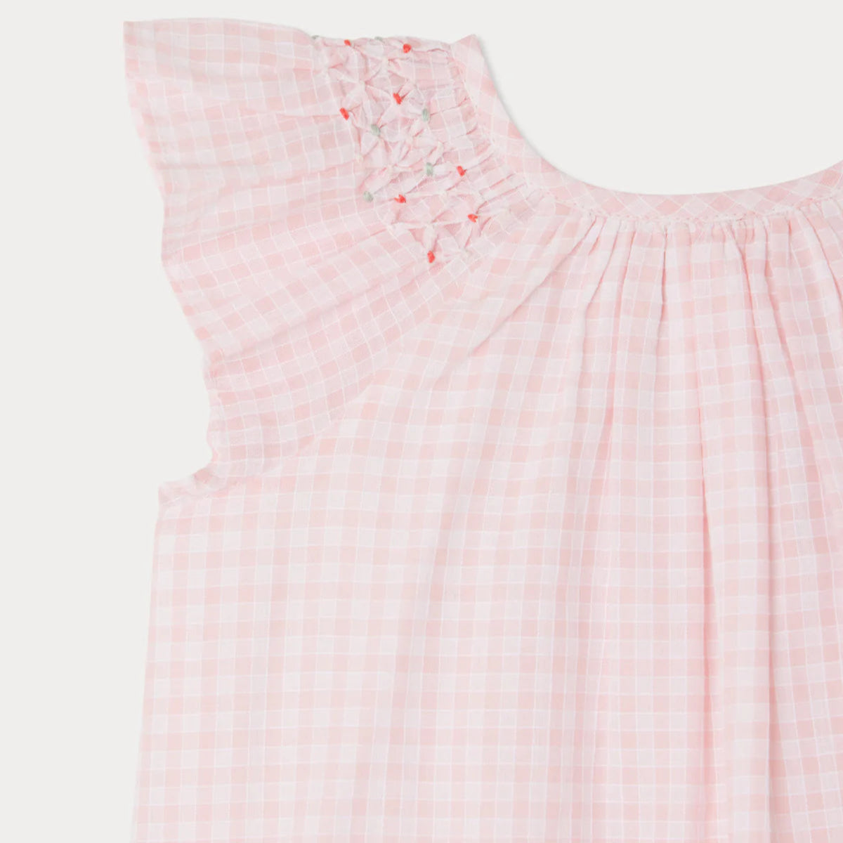 Bonpoint-Carmella dress in smocked and embroidered checks