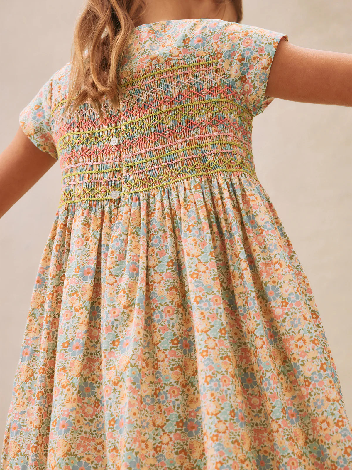 Bonpoint-Duchesse smocked dress made with multicolor Liberty fabrics