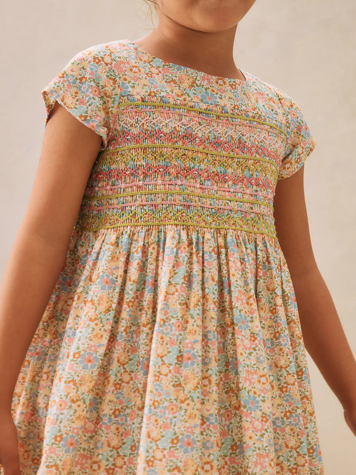 Bonpoint-Duchesse smocked dress made with multicolor Liberty fabrics