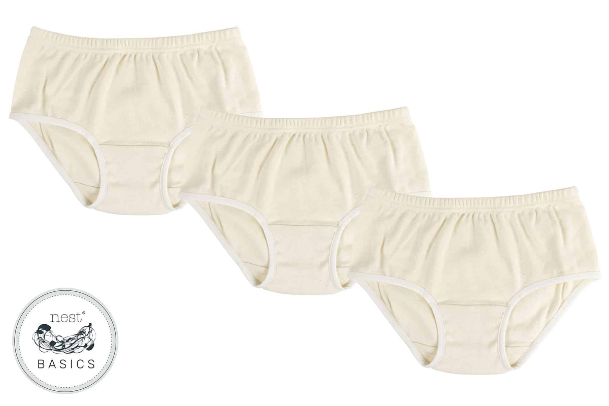 Basics Organic Cotton Ribbed Girls Briefs Underwear (3 Pack)