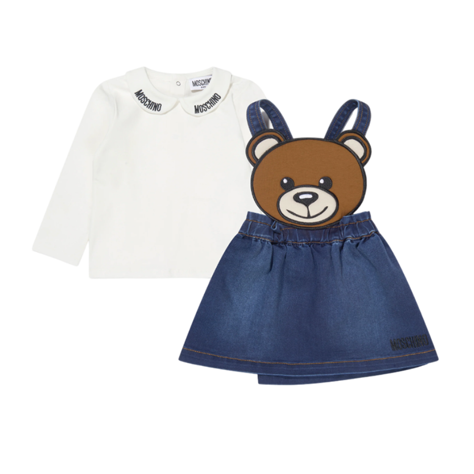 BABY GIRL LS TEE WITH BEAR OVERALL SKIRT