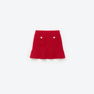 RED TEXTURED KNIT SKIRT