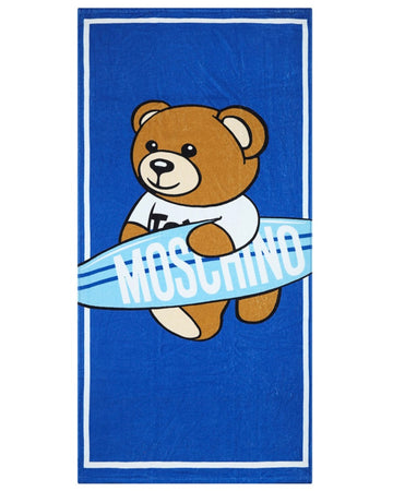 TOWEL WITH BEAR WITH SURF BOARD PRINT-VIC BLUE