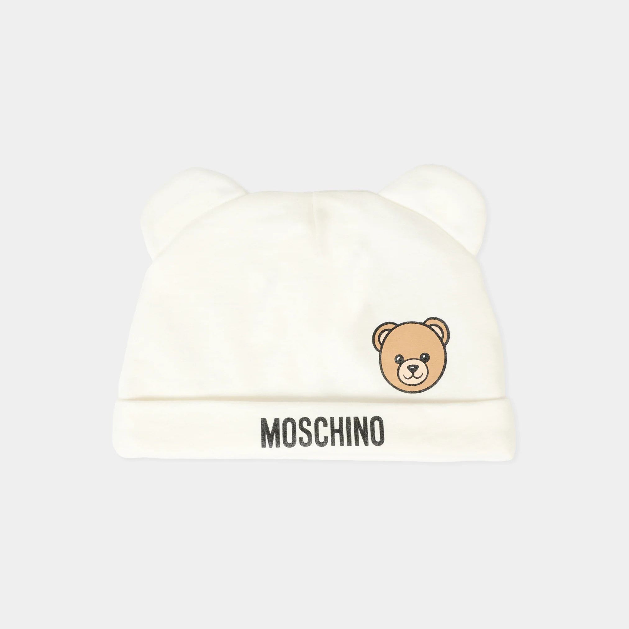 Moschino-Baby Teddy Bear cotton plush romper, hat and bib set