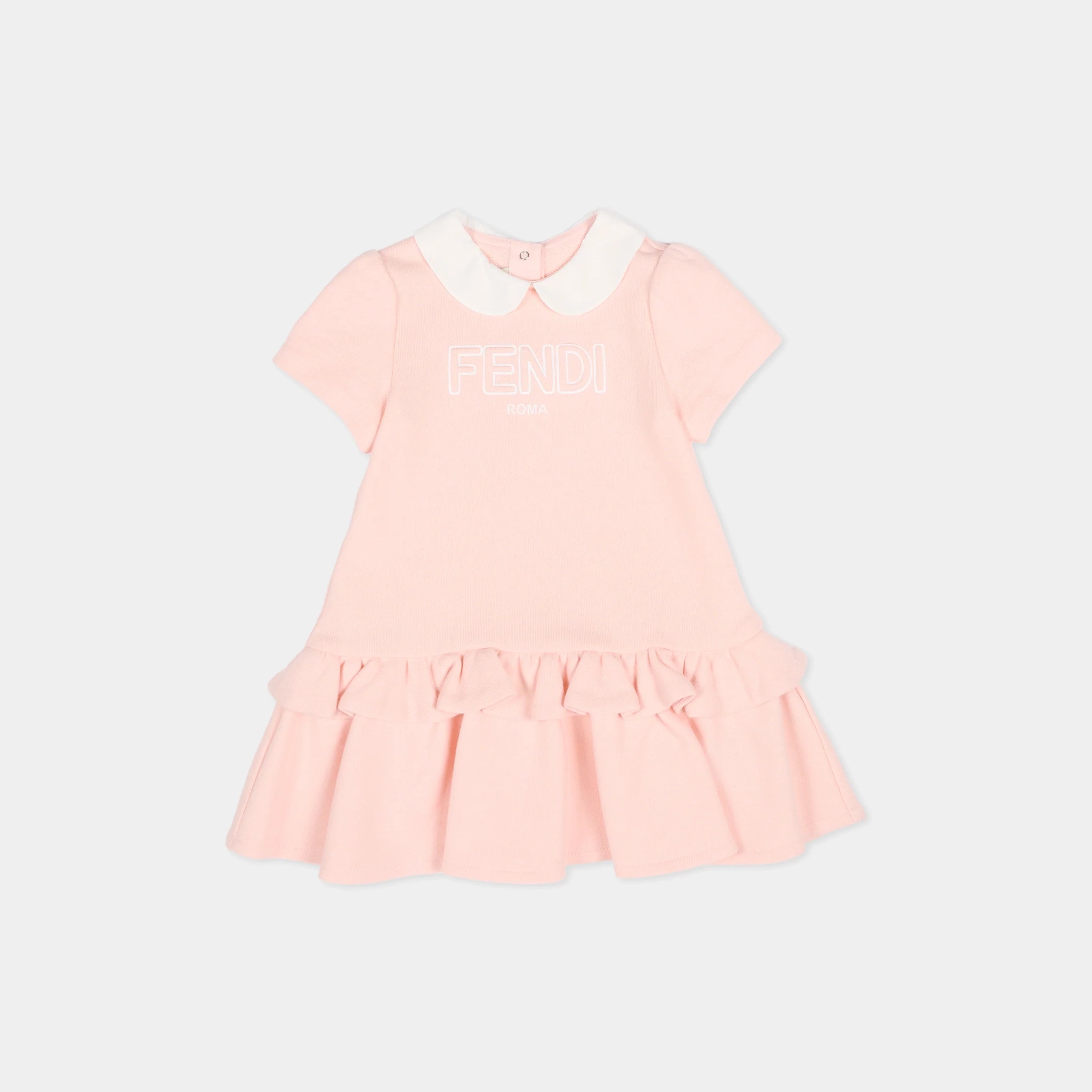 Fendi-Baby Girl SS Ruffled Bottom Dress W Txt Logo Rosa Pny