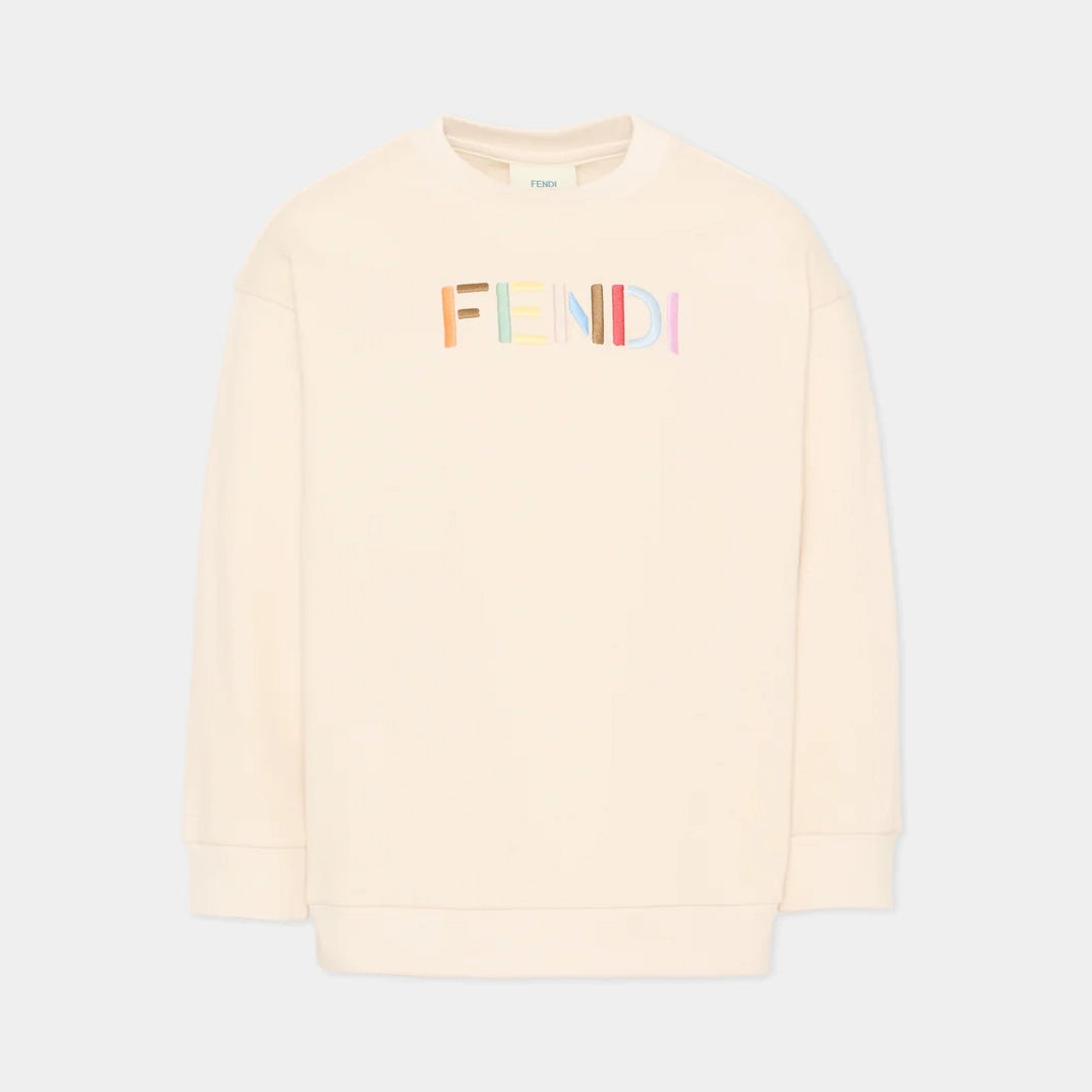 Fendi-Kids LS Sweatshirt With Logo Embroidery Pietra