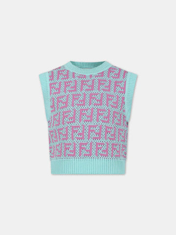 GIRL SLVLS KNITTED TOP WITH FF ALLOVER