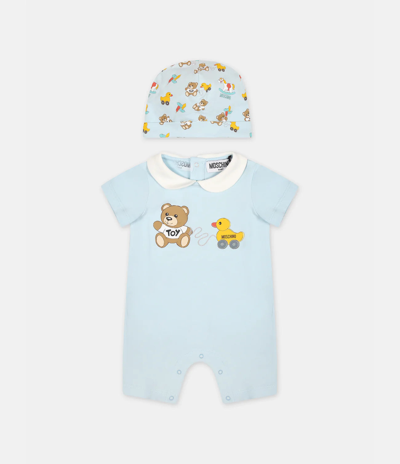 TOY ALLOVER PRINT ROMPER + HAT GIFT SET-CLOUD