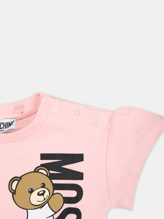SS DRESS WITH TEXT AND BEAR LOGO-ROSE
