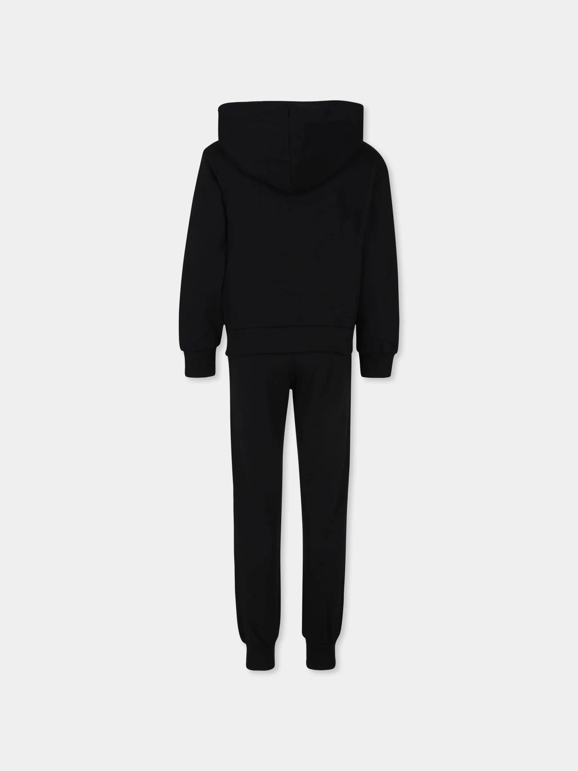 ZIP UP HOODED SWEATSUIT WITH TWO BEARS LOGO PRINT-BLACK